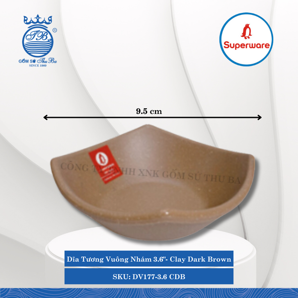 Dĩa Tương Vuông Nhám 3.6" J&K Nhám Clay Dark Brown (Nâu Đất Đậm) Dài: 9.5cm Rộng: 9.5cm Cao: 3.5cm Superware Nhựa DV177-3.6 CDB