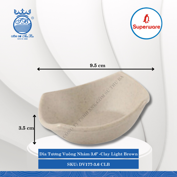 Dĩa Tương Vuông Nhám 3.6" J&K Nhám Clay Light Brown (Nâu Đất Nhạt) Dài: 9.5cm Rộng: 9.5cm Cao: 3.5cm Superware Nhựa DV177-3.6 CLB
