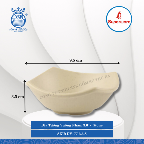 Dĩa Tương Vuông Nhám 3.6" J&K Nhám Stone (Nâu Đá) Dài: 9.5cm Rộng: 9.5cm Cao: 3.5cm Superware Nhựa DV177-3.6 S