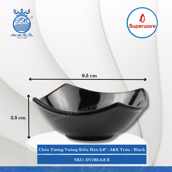 Chén Tương Vuông Kiểu Hàn J&K Trơn Black (Nhiều Size) Superware Nhựa