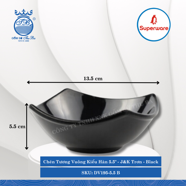 Chén Tương Vuông Kiểu Hàn J&K Trơn Black (Nhiều Size) Superware Nhựa