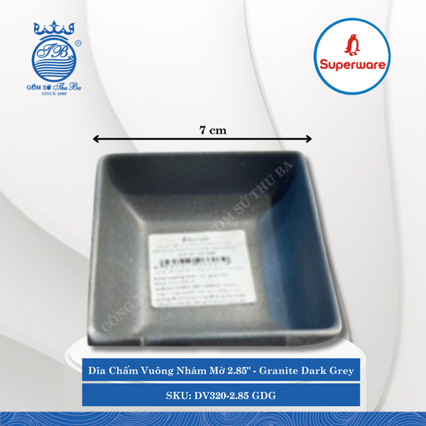 Dĩa Chấm Vuông Nhám Mờ 2.85" J&K Nhám Mờ Granite Dark Grey (Xám Granite) Dài: 7cm Rộng: 7cm Cao: 2.5cm Superware Nhựa DV320-2.85 GDG