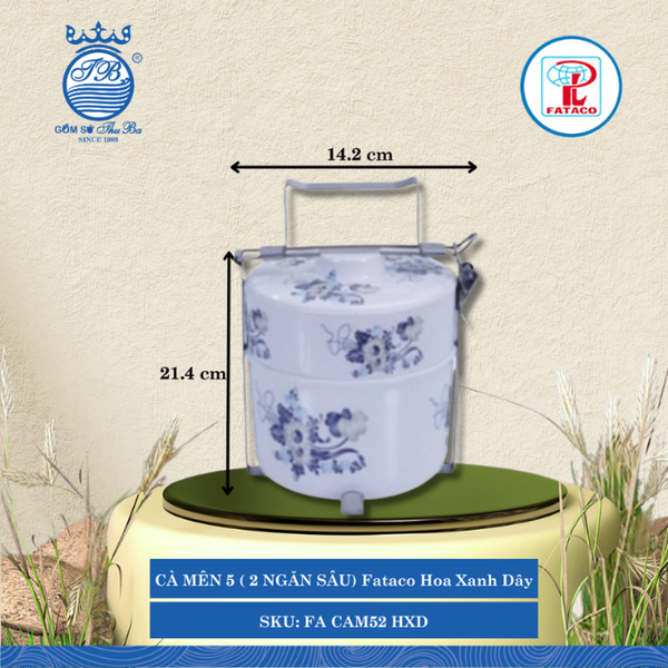 CÀ MÊN 5 ( 2 NGĂN SÂU) Fataco Hoa Xanh Dây Dài: 16.6cm Rộng: 14.2cm Cao: 21.4cm Nhựa FA CAM52 HXD