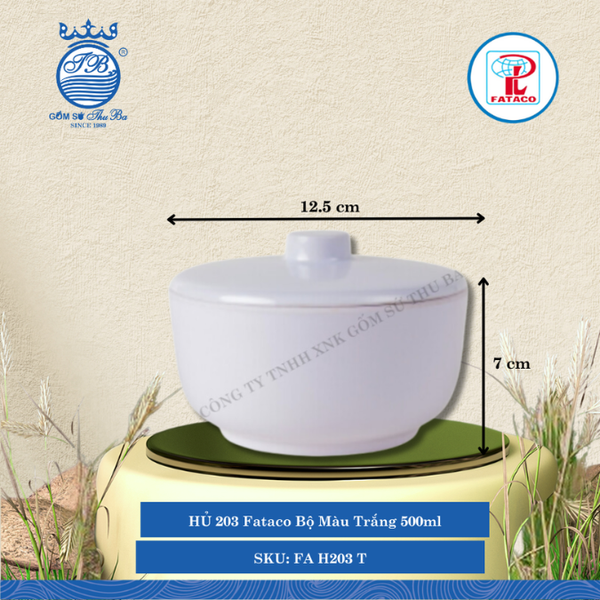 HỦ 203 Fataco Bộ Màu Trắng Ø: 12.5cm 500ml Cao: 7cm Nhựa FA H203 T