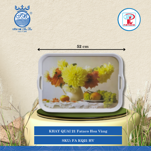 KHAY QUAI 21 Fataco Hoa Vàng Dài: 52cm Rộng: 38cm Cao: 5.6cm Nhựa FA KQ21 HV