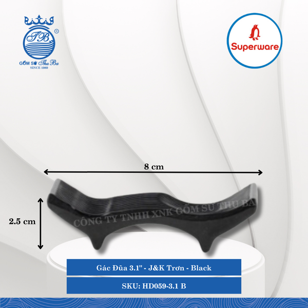 Gác Đũa 3.1" J&K Trơn Black (Đen) Dài: 8cm Rộng: 3cm Cao: 2.5cm Superware Nhựa HD059-3.1 B