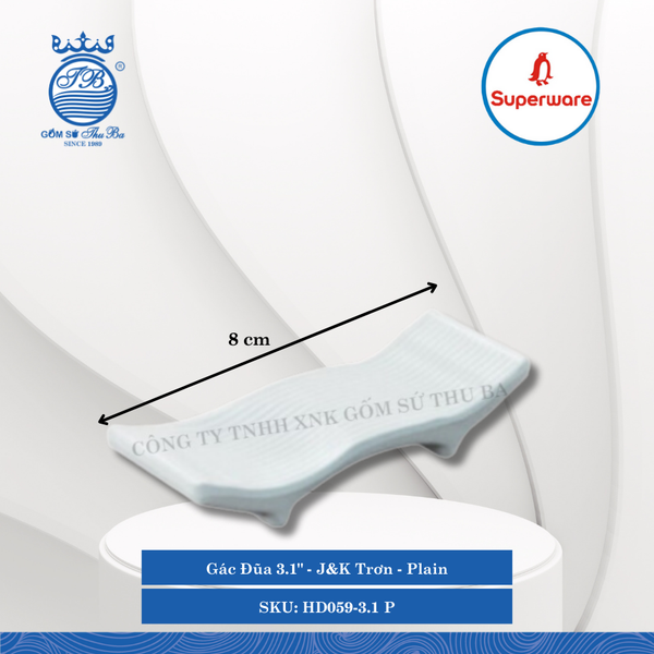 Gác Đũa 3.1" J&K Trơn Plain (Trắng Trơn) Dài: 8cm Rộng: 3cm Cao: 2.5cm Superware Nhựa HD059-3.1 P