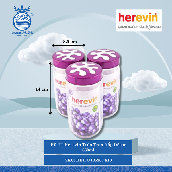 Hủ Tròn Trơn Nắp Décor (Giao Màu Ngẫu Nhiên) Herevin Thủy Tinh
