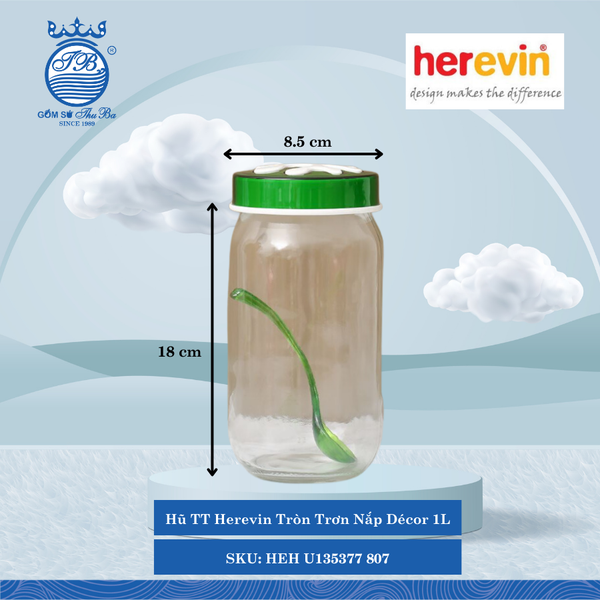 Hủ Tròn Trơn Nắp Décor (Giao Màu Ngẫu Nhiên) Herevin Thủy Tinh