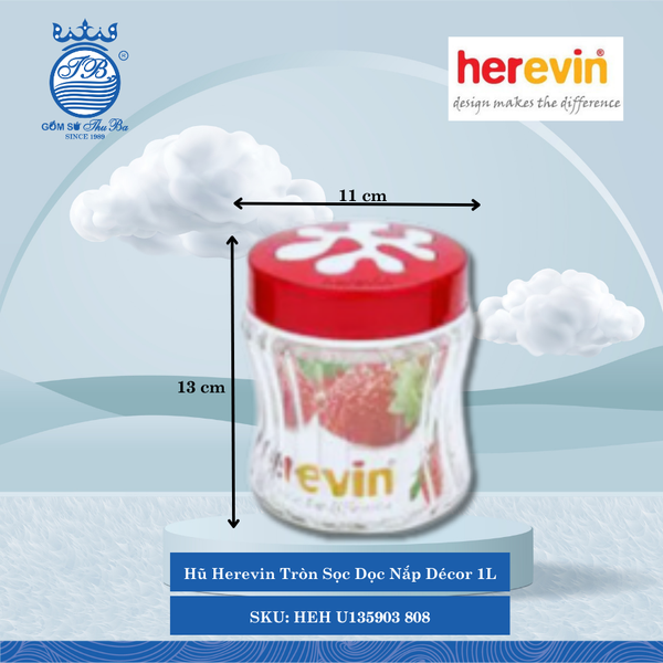 Hủ Tròn Sọc Dọc Nắp Decor (Giao Màu Ngẫu Nhiên) Herevin Thủy Tinh