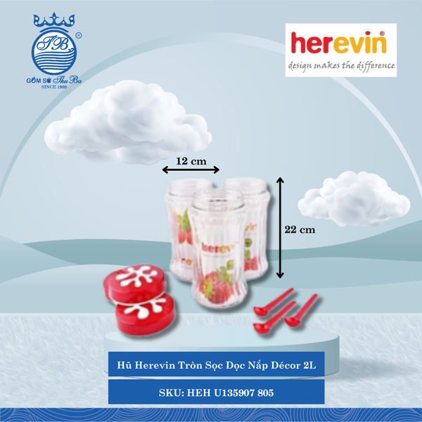 Hủ Tròn Sọc Dọc Nắp Decor (Giao Màu Ngẫu Nhiên) Herevin Thủy Tinh