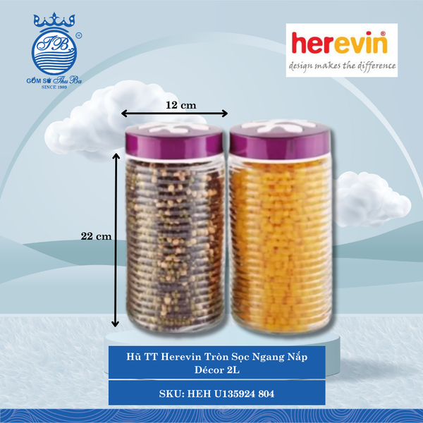 Hủ Tròn Sọc Ngang Nắp Decor (Giao Màu Ngẫu Nhiên) Herevin Thủy Tinh