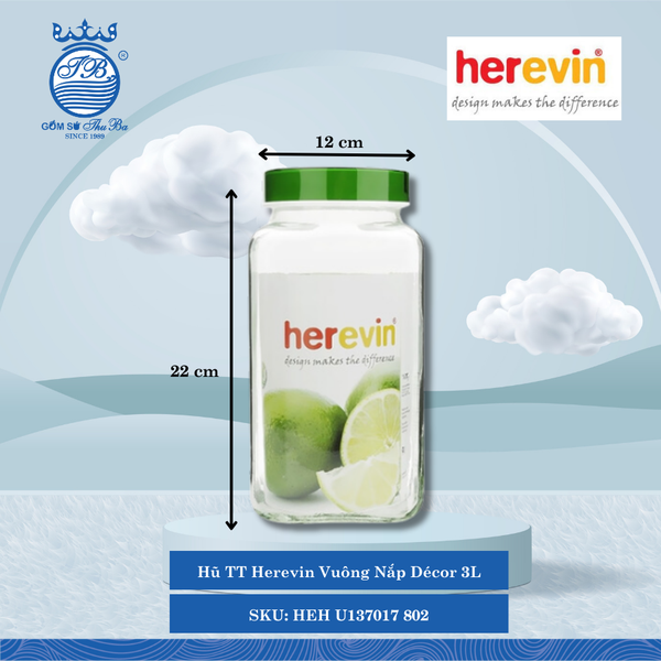 Hủ Vuông Nắp Decor (Giao Màu Ngẫu Nhiên) Herevin Thủy Tinh