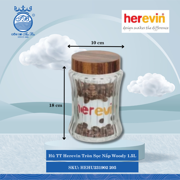 Hủ Tròn Sọc Nắp Woody (Nhiều Size) Herevin Thủy Tinh