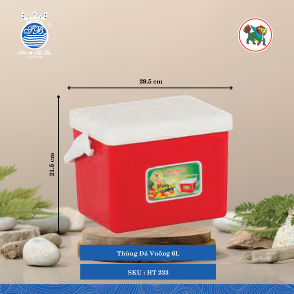 Thùng Đá Vuông 6L 6,000ml Dài: 29.5cm Rộng: 20cm Cao: 21.5cm Hiệp Thành Nhựa HT 233 (Giao Màu Ngẫu Nhiên)