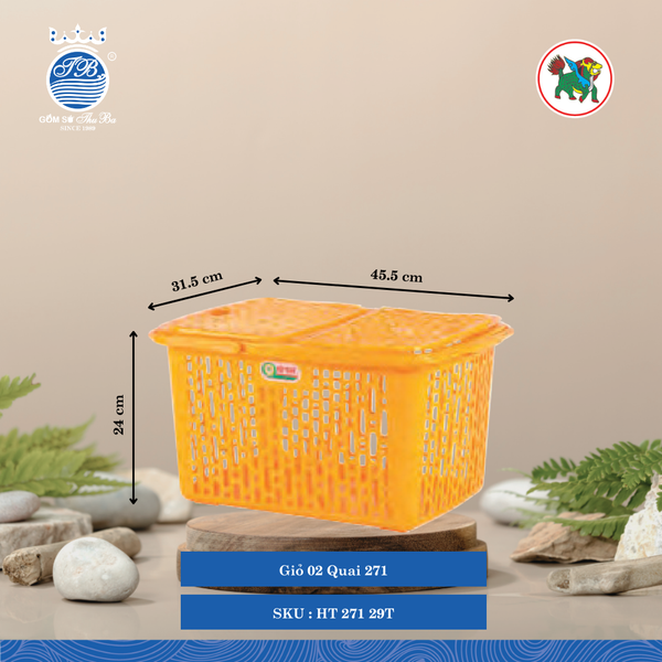 Giỏ 02 Quai 271 Dài: 45.5cm Rộng: 31.5cm Cao: 24cm Hiệp Thành Nhựa HT 271 29T