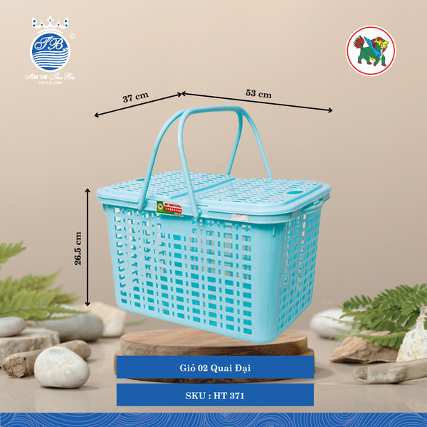 Giỏ 02 Quai Đại Dài: 53cm Rộng: 37cm Cao: 26.5cm Hiệp Thành Nhựa HT 371 (Giao Màu Ngẫu Nhiên)