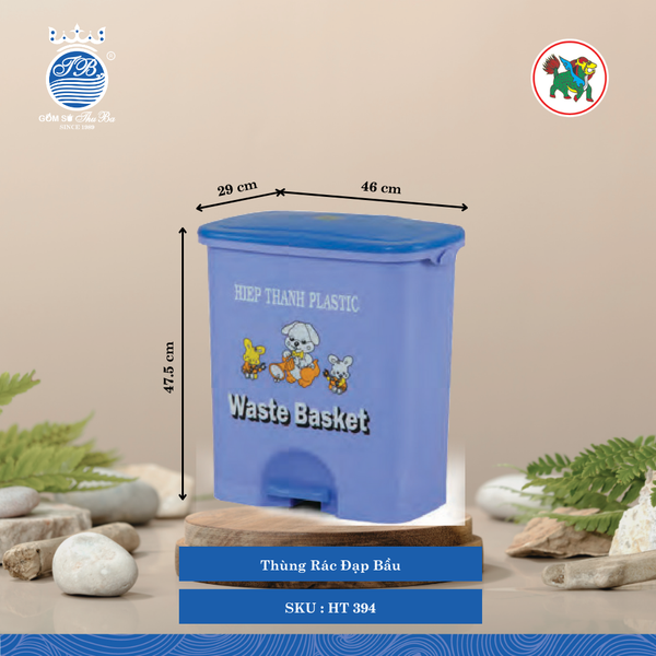 Thùng Rác Đạp Bầu Dài: 46cm Rộng: 29cm Cao: 47.5cm Hiệp Thành Nhựa HT 394 (Giao Màu Ngẫu Nhiên)