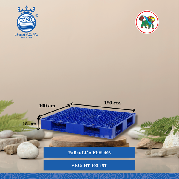 Pallet Liền Khối 403 Dài: 120cm Rộng: 100cm Cao: 15cm Hiệp Thành Nhựa HT 403 45T