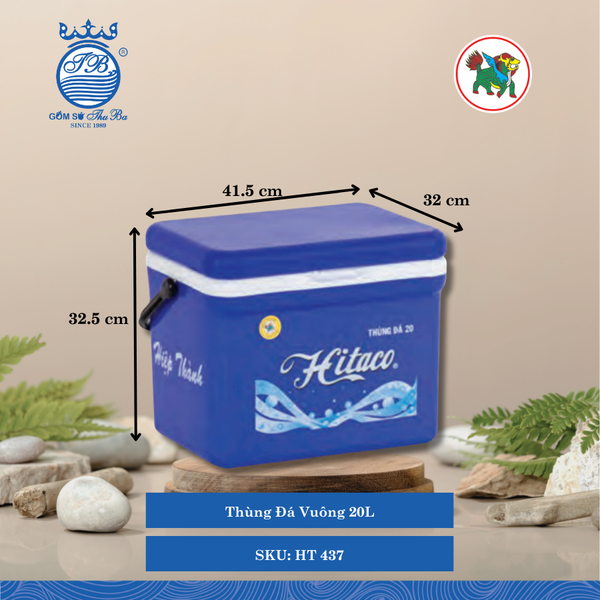 Thùng Đá Vuông 20L 20,000ml Dài: 41.5cm Rộng: 32cm Cao: 32.5cm Hiệp Thành Nhựa HT 437 (Giao Màu Ngẫu Nhiên)