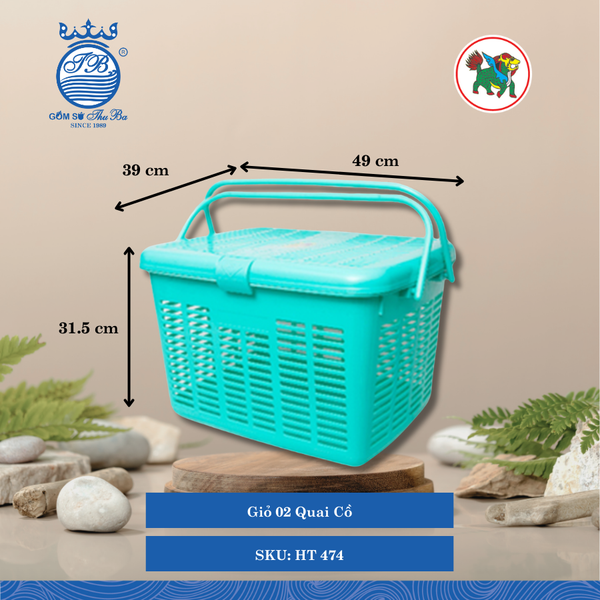 Giỏ 02 Quai Cồ Dài: 49cm Rộng: 39cm Cao: 31.5cm Hiệp Thành Nhựa HT 474 (Giao Màu Ngẫu Nhiên)