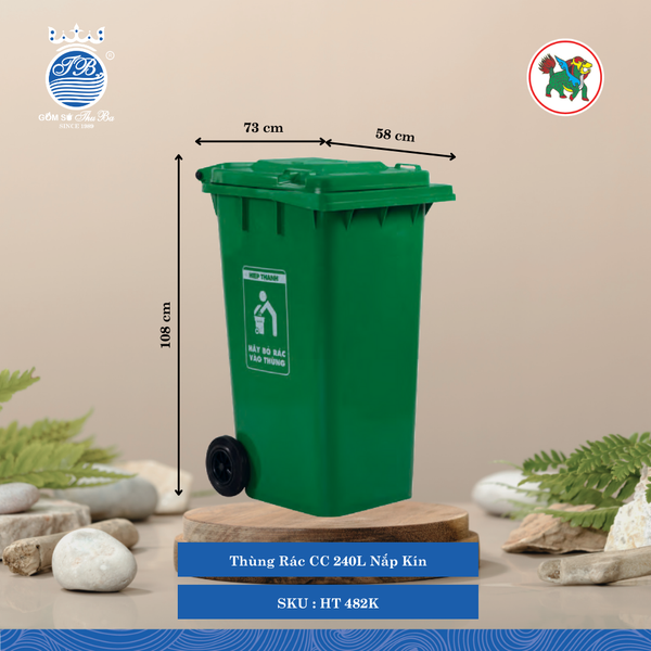 Thùng Rác Công Cộng Nắp Kín (Nhiều Size, Giao Màu Ngẫu Nhiên) Hiệp Thành Nhựa