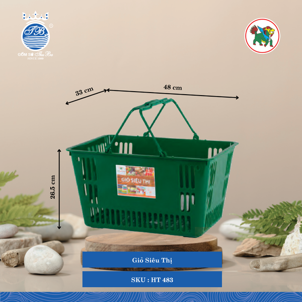 Giỏ Siêu Thị Dài: 48cm Rộng: 33cm Cao: 26.5cm Hiệp Thành Nhựa HT 483 (Giao Màu Ngẫu Nhiên)