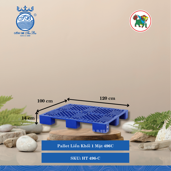 Pallet Liền Khối 1 Mặt 496C Dài: 120cm Rộng: 100cm Cao: 14cm Hiệp Thành Nhựa HT 496-C (Giao Màu Ngẫu Nhiên)