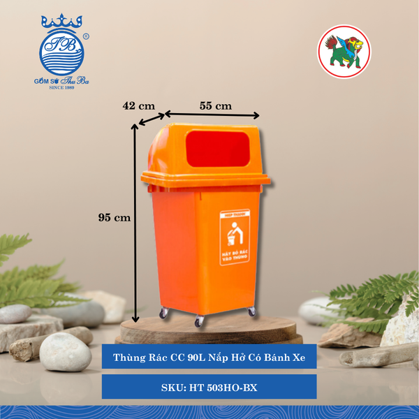Thùng Rác Công Cộng 90L Nắp Hở (Nhiều Loại, Giao Màu Ngẫu Nhiên) Hiệp Thành Nhựa