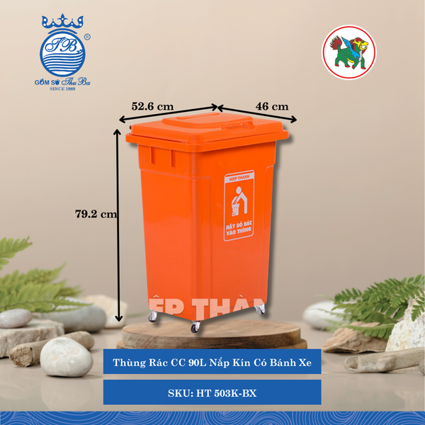 Thùng Rác Công Cộng 90L Nắp Kín (Nhiều Loại, Giao Màu Ngẫu Nhiên) Hiệp Thành Nhựa