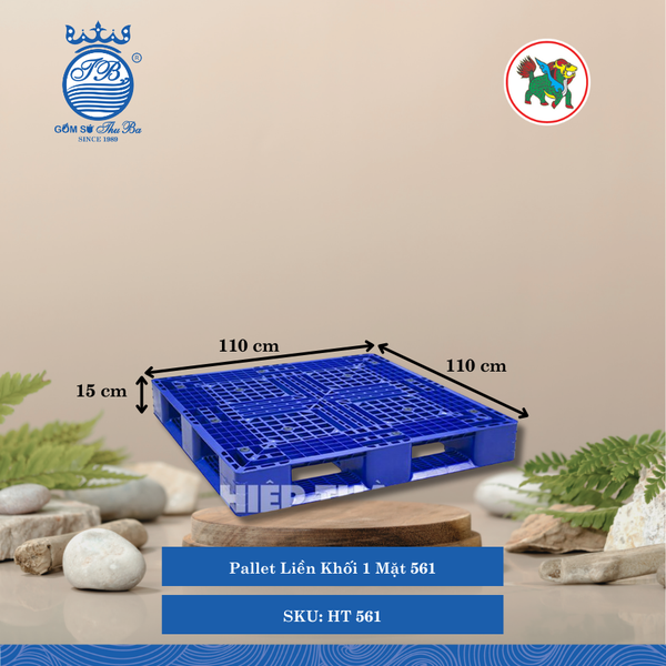 Pallet Liền Khối 1 Mặt 561 Dài: 110cm Rộng: 110cm Cao: 15cm Hiệp Thành Nhựa HT 561 (Giao Màu Ngẫu Nhiên)