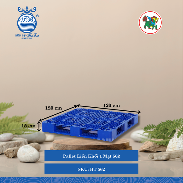 Pallet Liền Khối 1 Mặt 562 Dài: 120cm Rộng: 120cm Cao: 15cm Hiệp Thành Nhựa HT 562 (Giao Màu Ngẫu Nhiên)