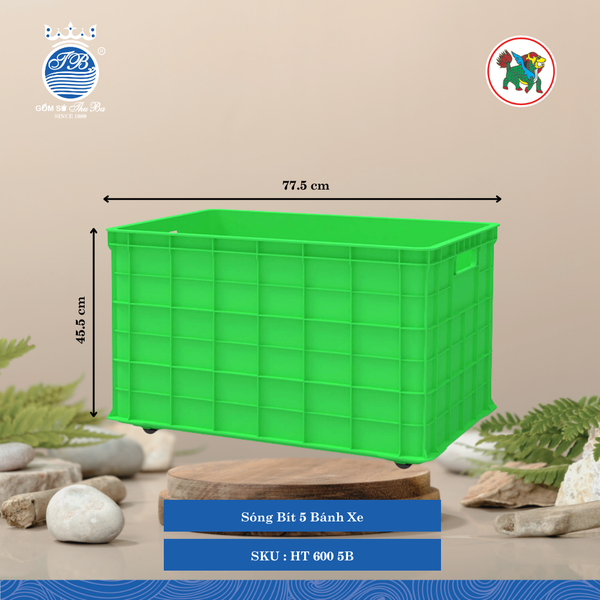 Sóng Bít 5 Bánh Xe Dài: 77.5cm Rộng: 49.5cm Cao: 45.5cm Hiệp Thành Nhựa HT 600 5B (Giao Màu Ngẫu Nhiên)