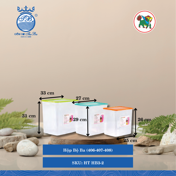 Hộp Bộ Ba (406-407-408) Hiệp Thành Nhựa HT HB3-2 (Giao Màu Ngẫu Nhiên)