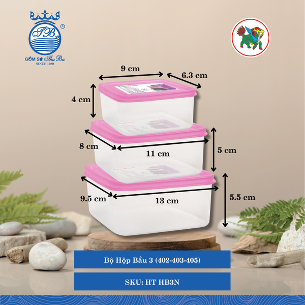 Bộ Hộp Bầu 3 (402-403-405) Hiệp Thành Nhựa HT HB3N (Giao Màu Ngẫu Nhiên)