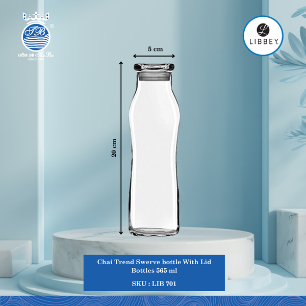 Chai Trend Swerve Ø: 7.3cm ØĐáy: 7.1cm ØMiệng: 5cm 565ml Cao: 20cm 12 Cái/Thùng Libbey Thuỷ tinh CN Bottle LIB 701