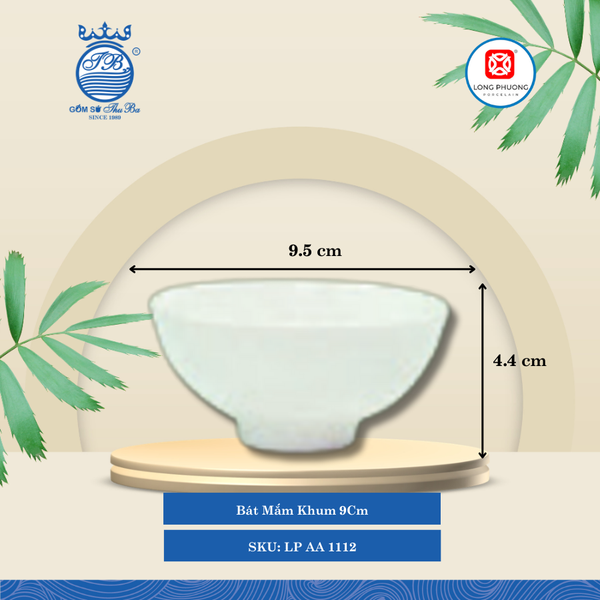 Bát Mắm Khum Trắng Ø: 9.5cm Cao: 4.4cm 240 Cái/Thùng 120 Cái/Hộp Long Phương Sứ LP AA 1112