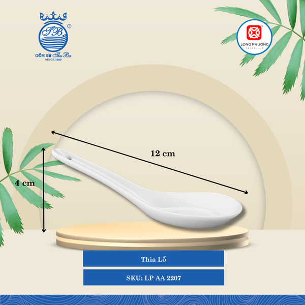 Thìa Lỗ Trắng Dài: 12cm Cao: 4cm 1000 Cái/Thùng 200 Cái/Hộp Long Phương Sứ LP AA 2207