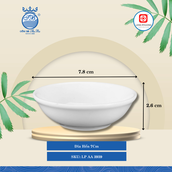 Đĩa Hến Trắng Ø: 7.8cm Cao: 2.6cm 540 Cái/Thùng 270 Cái/Hộp Long Phương Sứ LP AA 3939
