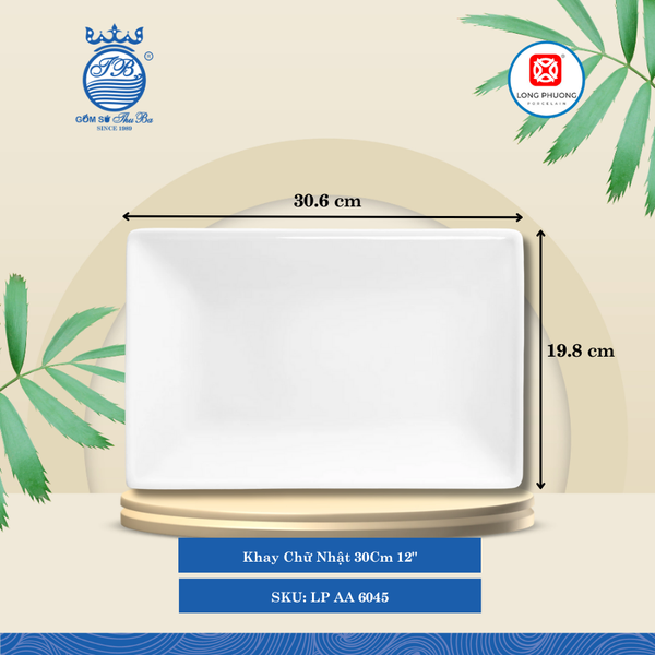 Khay Chữ Nhật Trắng (Nhiều Size) Long Phương Sứ