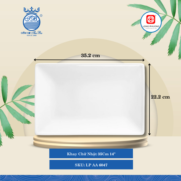 Khay Chữ Nhật Trắng (Nhiều Size) Long Phương Sứ