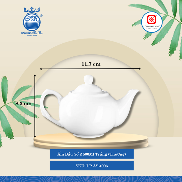 Ấm Bầu Trắng (Nhiều Size) Long Phương Sứ