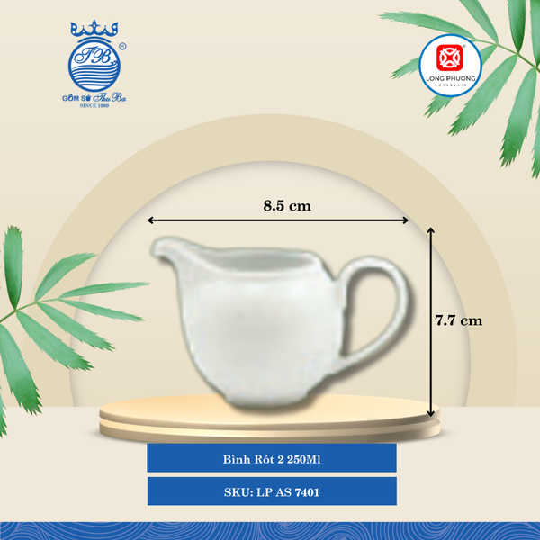 Bình Rót 2 Trắng Ø: 8.5cm 250ml Cao: 7.7cm 100 Cái/Thùng 50 Cái/Hộp Long Phương Sứ LP AS 7401