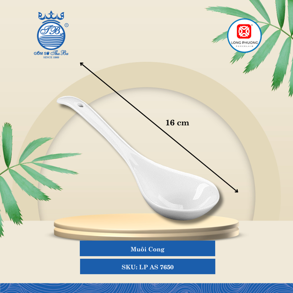 Muôi Cong Trắng Dài: 16cm Rộng: 6cm Cao: 4cm 200 Cái/Thùng 100 Cái/Hộp Long Phương Sứ LP AS 7650