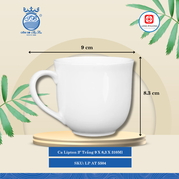 Ca Lipton 3" Trắng Ø: 9cm 310ml Cao: 8.3cm 72 Cái/Thùng 6 Cái/Hộp Long Phương Sứ LP AT 5504