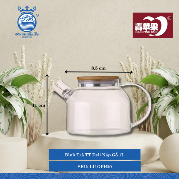 Bình Trà TT Deli Nắp Gỗ 1L ØMiệng: 8.5cm 1,000ml Cao: 11cm 24 Cái/Thùng LU GPH20