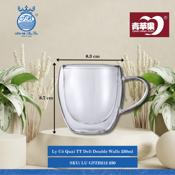 Ly Có Quai Double Walls (Nhiều Size) DELI Thủy Tinh