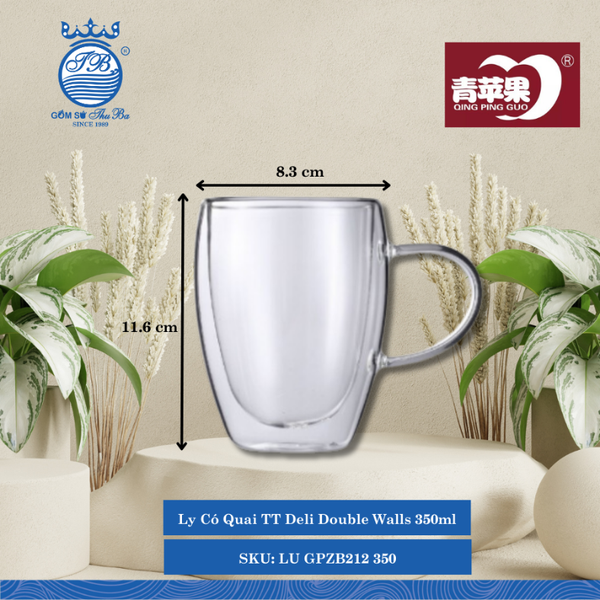 Ly Có Quai Double Walls (Nhiều Size) DELI Thủy Tinh