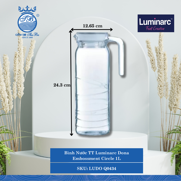 Bình Nước TT Luminarc Dona Embossment Circle 1L Ø: 12.65cm 1,000ml Cao: 24.3cm 6 Cái/Thùng LUDO Q0434