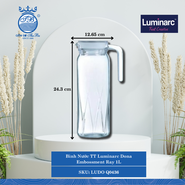Bình Nước TT Luminarc Dona Embossment Ray 1L Ø: 12.65cm 1,000ml Cao: 24.3cm 6 Cái/Thùng LUDO Q0436